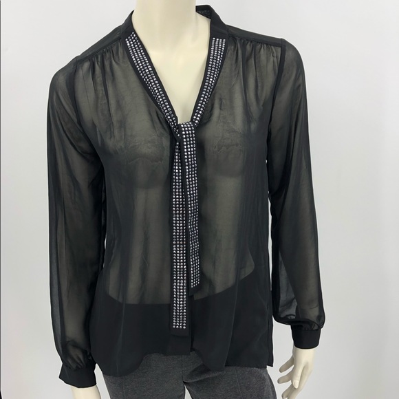 NWOT Black Sheer Embellished Blouse - Picture 2 of 13